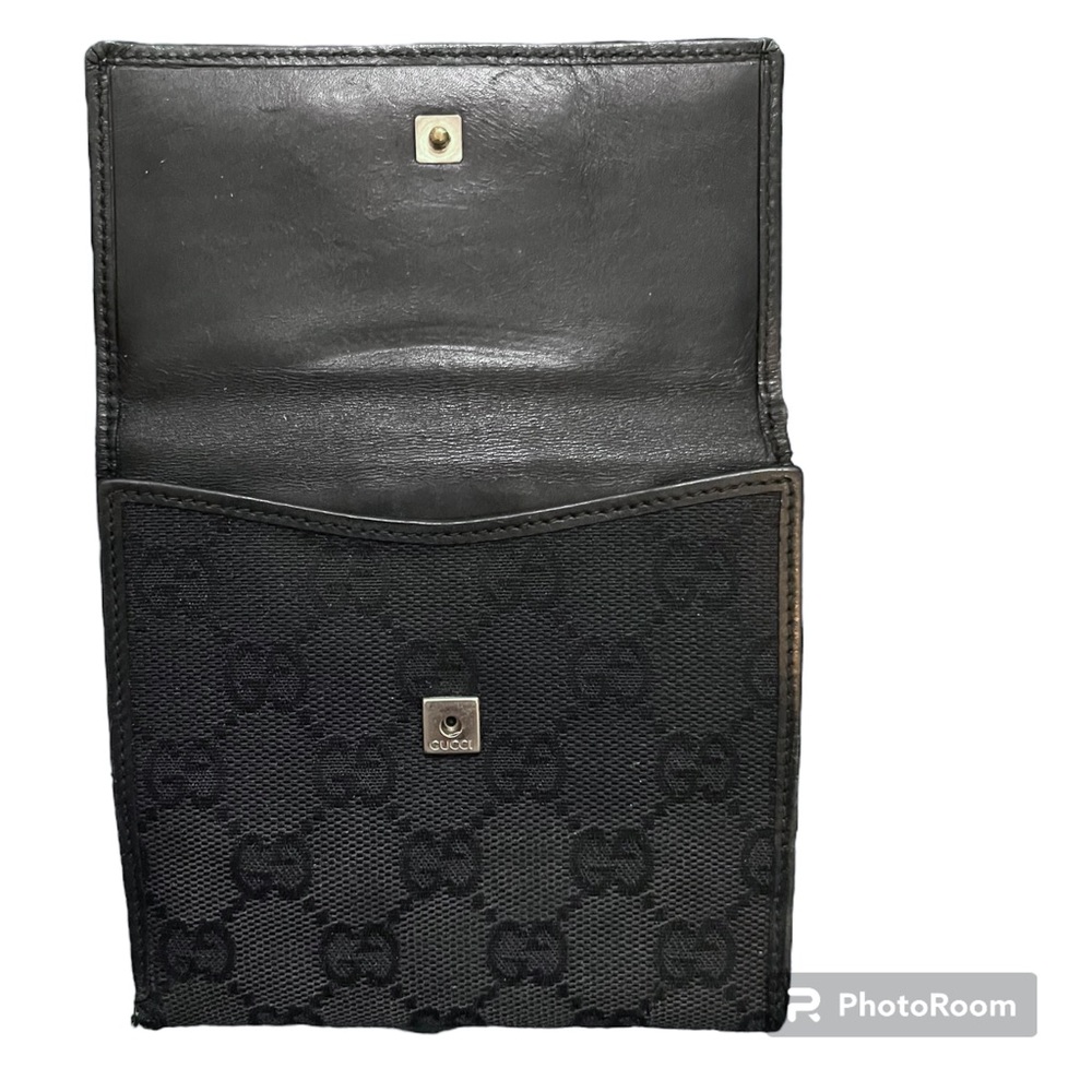 Gucci Vintage Black Leather & Canvas GG Print Small Unisex Bifold Wallet - Picture 5 of 15